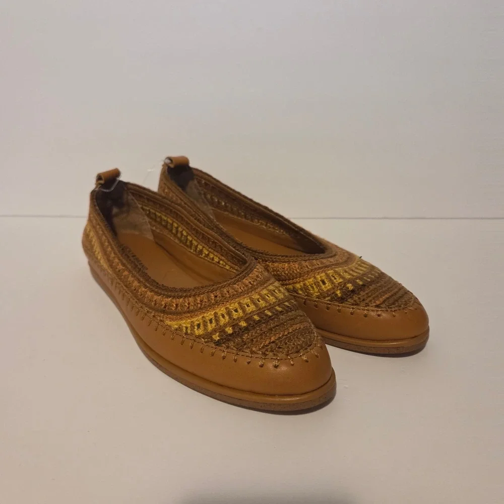 Lucky Brand Wylly Crochet Ballet Flats Tan Leather Woven Boho Shoes 9.5M